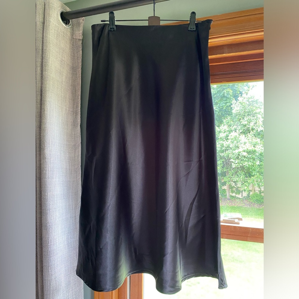 Black silky midi skirt